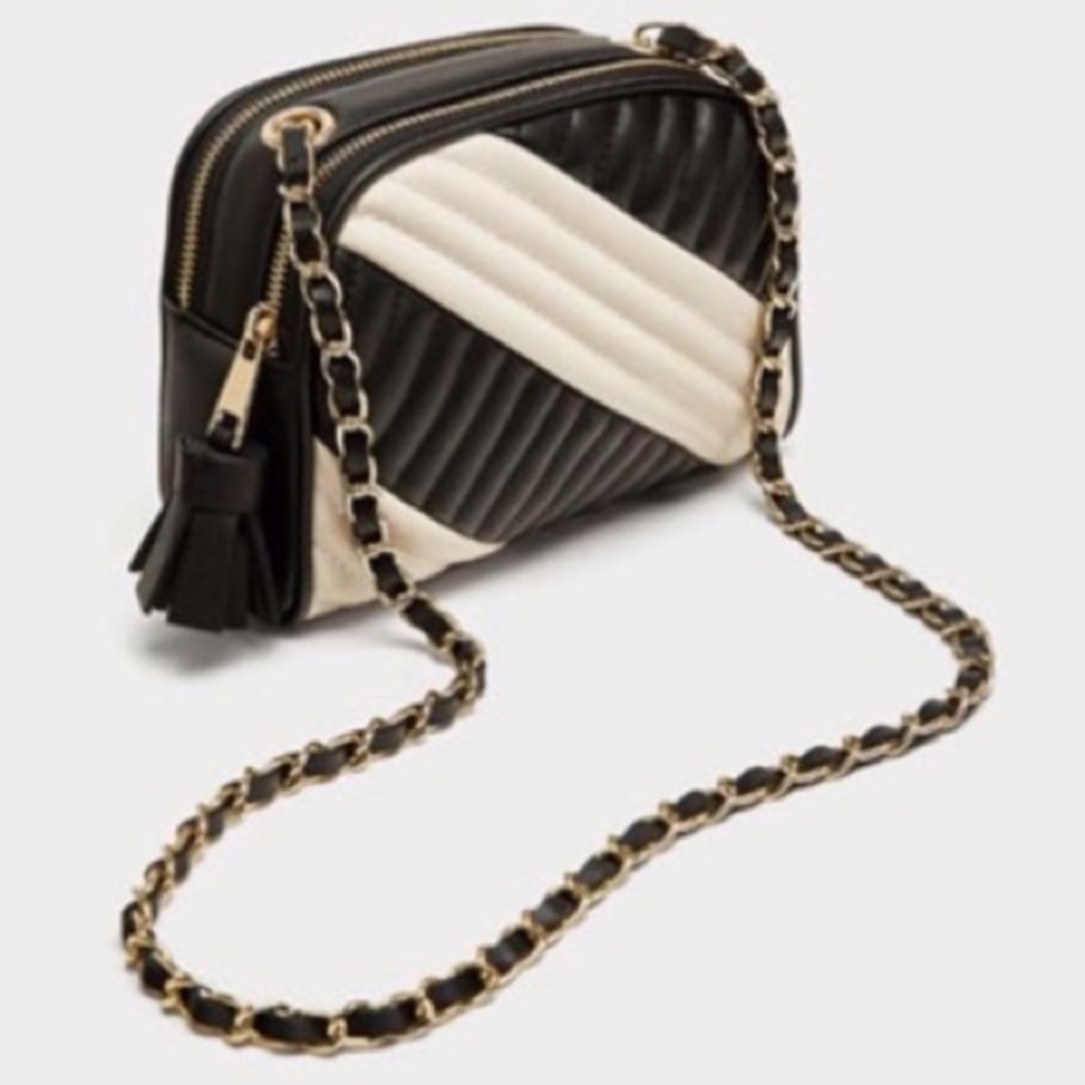Zara Black and White Quilted Purse